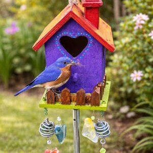 wind chime fused glass bird house